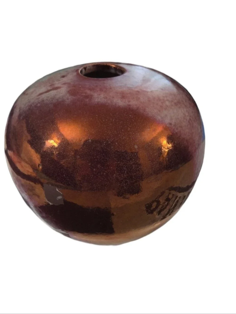 Vintage Mark Hines Signed Studio Art Pottery Raku Sphere Vase - Numbered #407